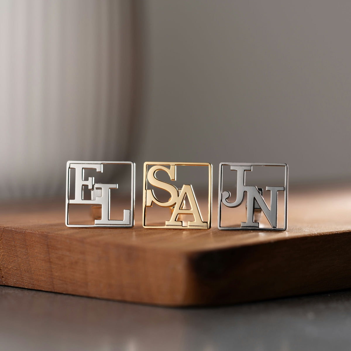 Sterling Silver Initial Cufflinks In Square