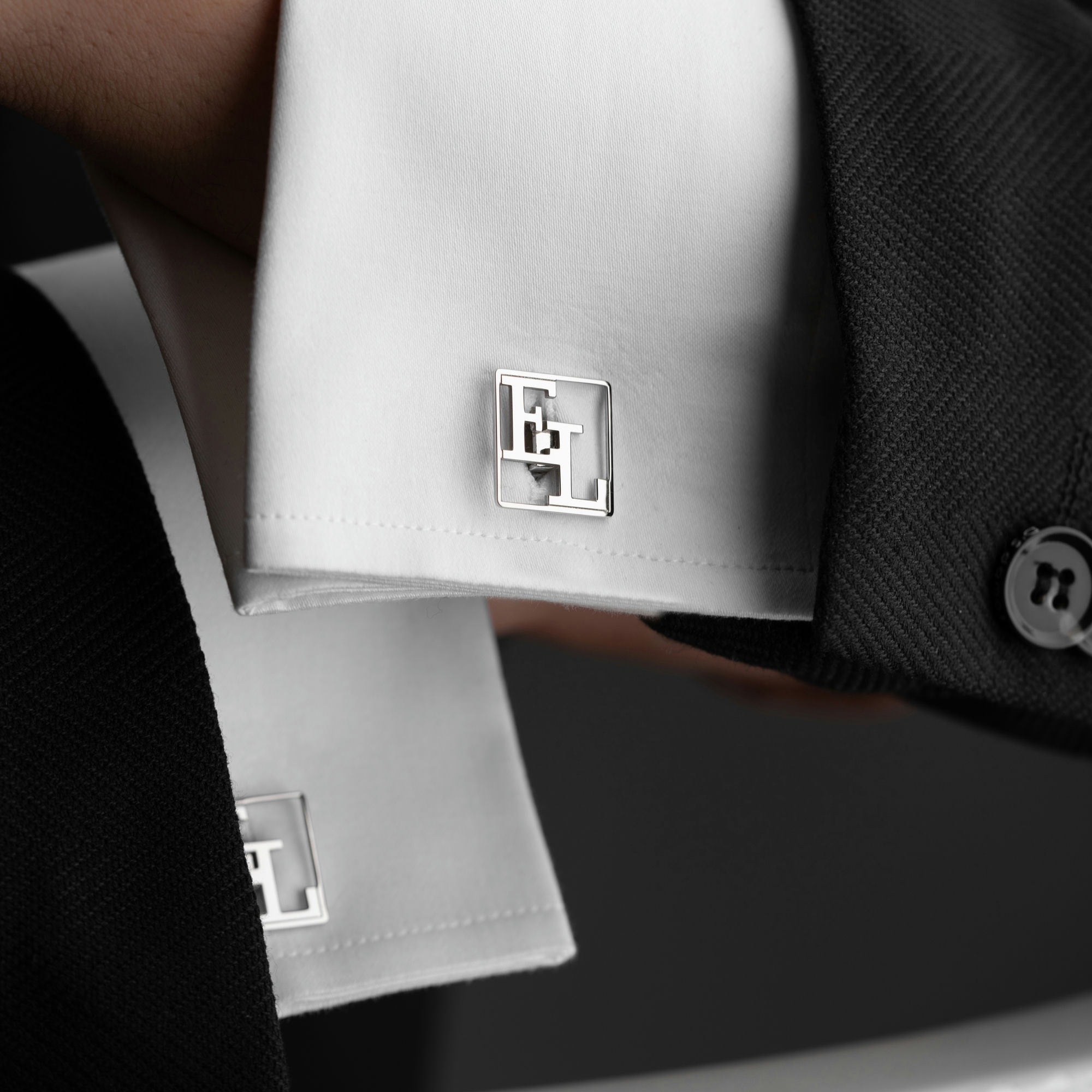 Sterling Silver Initial Cufflinks In Square