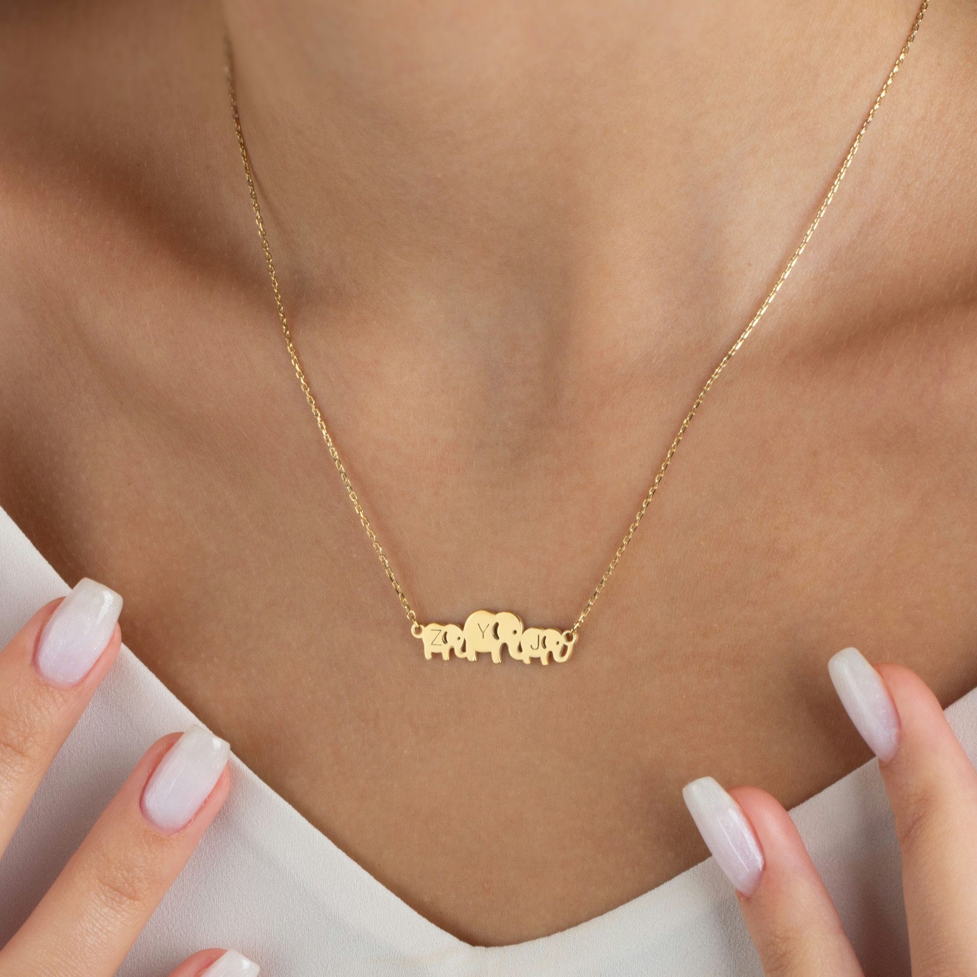 Elephant Necklace with Family initials
