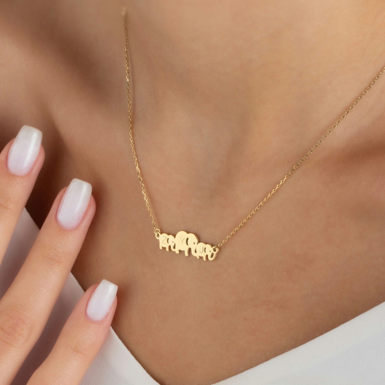 Elephant Necklace with Family initials
