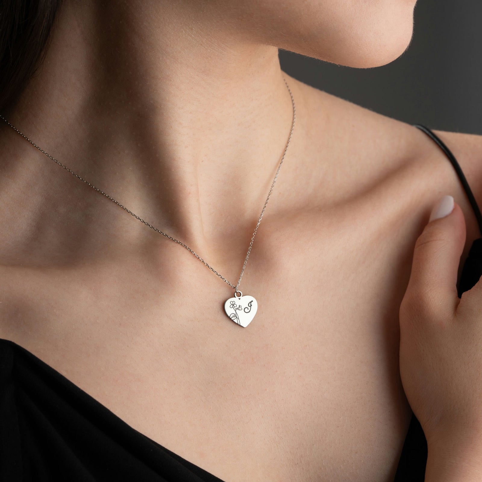 Birth Flower Heart Necklace With Initial