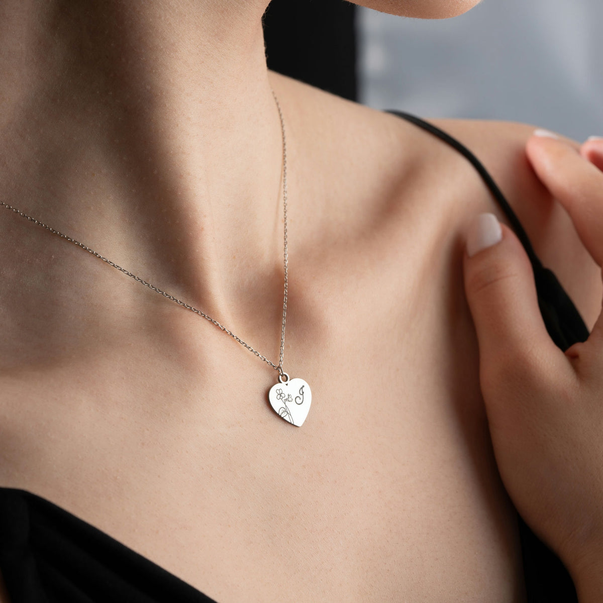 Birth Flower Heart Necklace With Initial