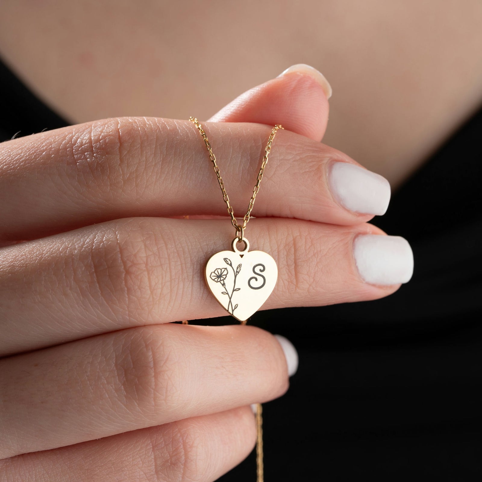 Birth Flower Heart Necklace With Initial