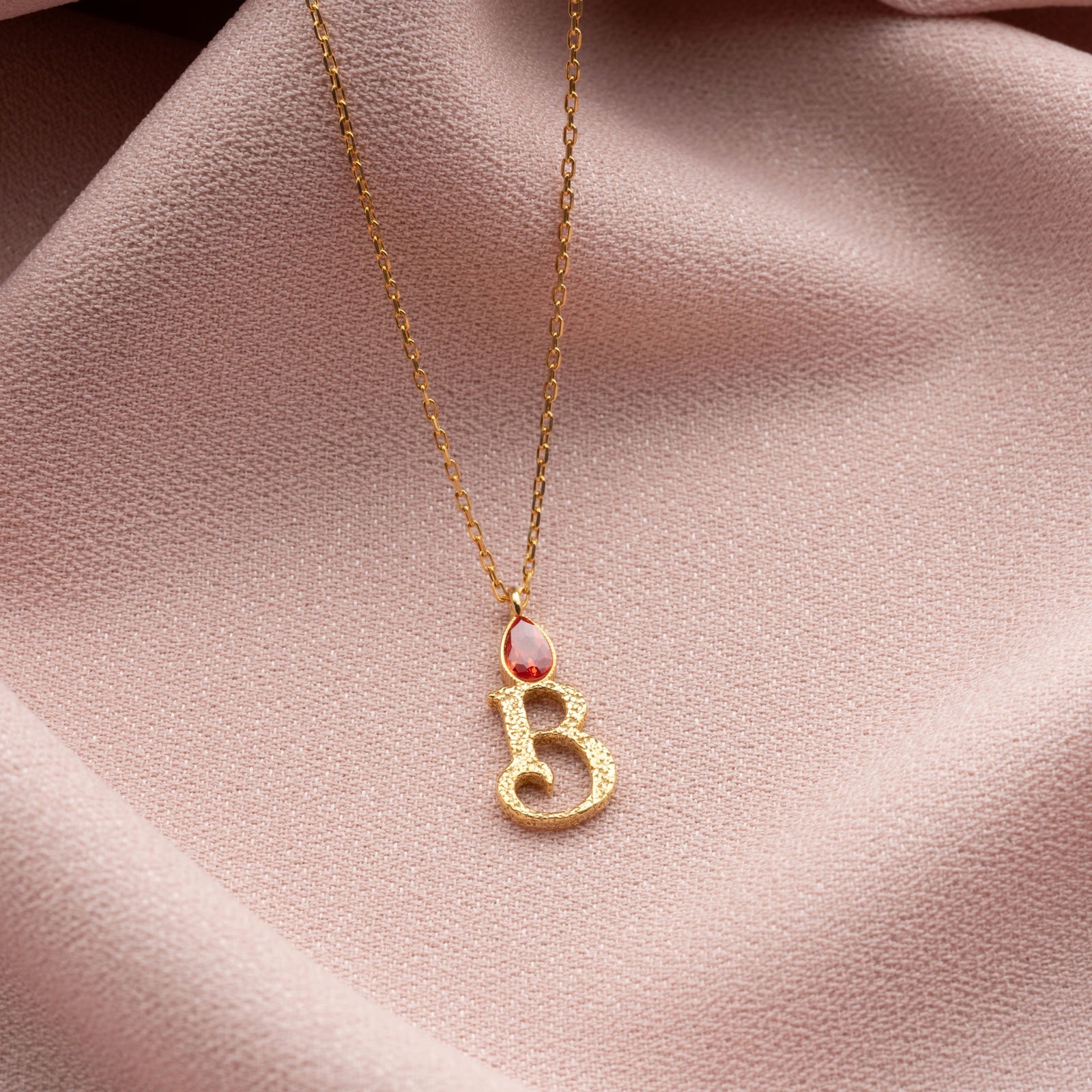 Hammered Initial Necklace With Drop Birthstone
