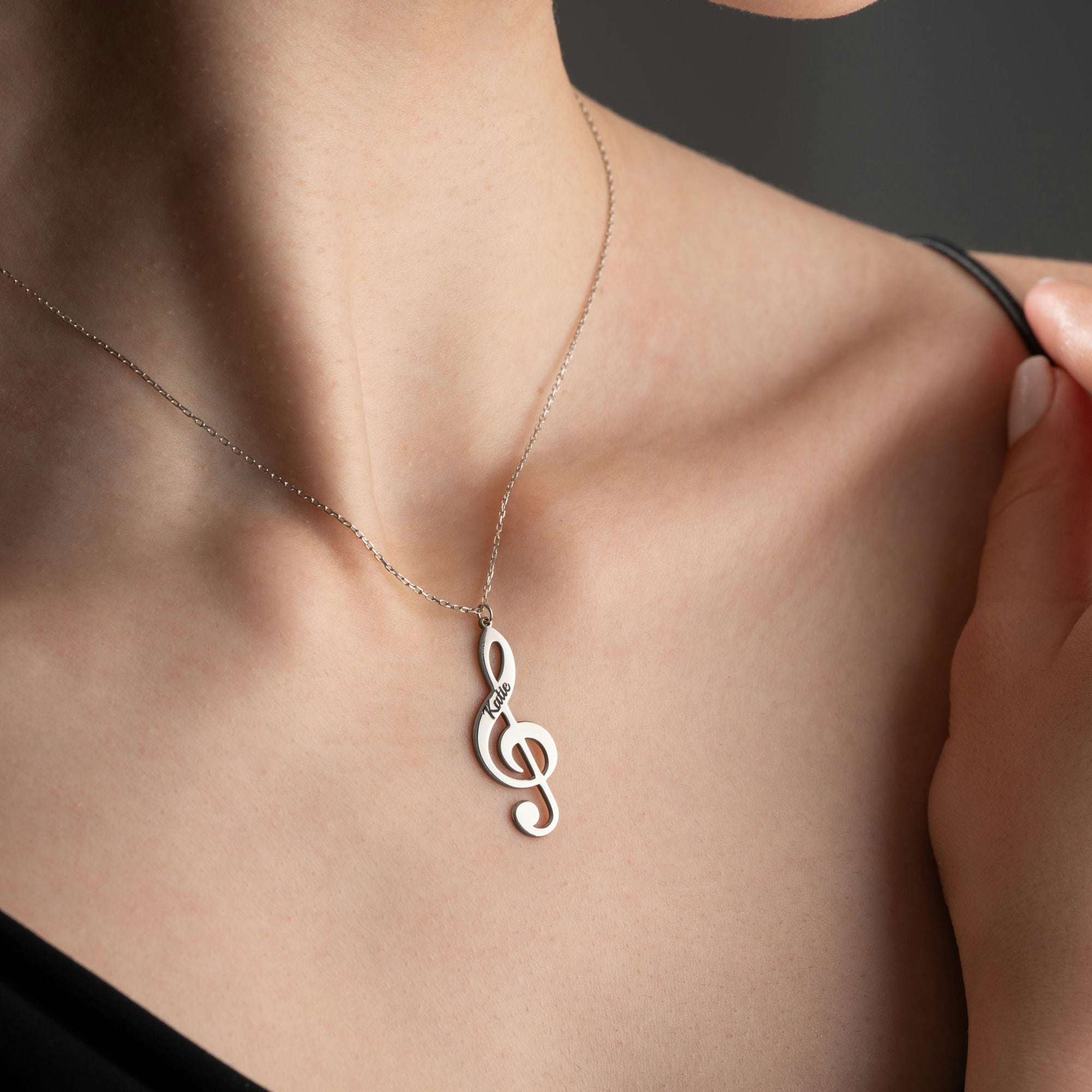 Music Note Necklace With Name