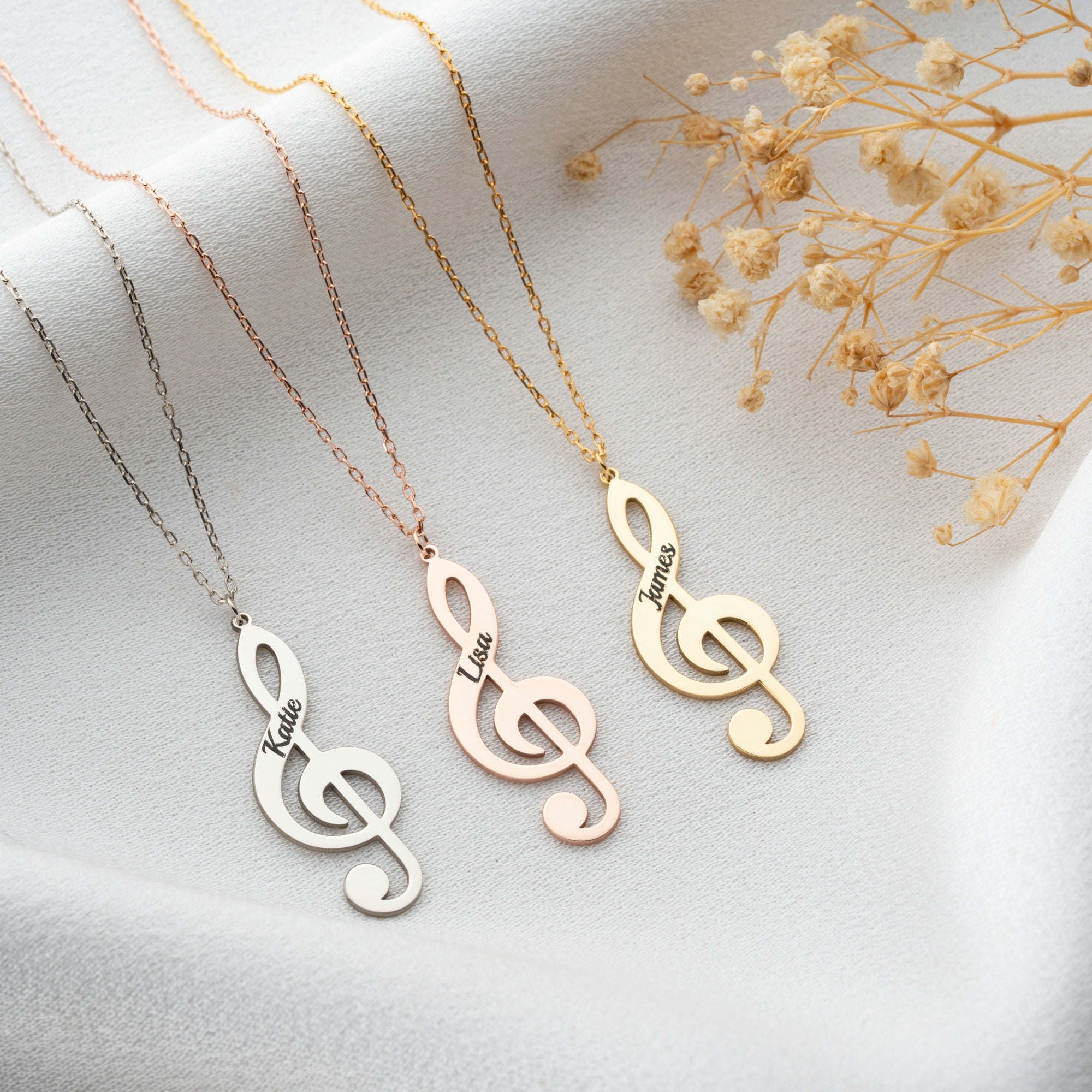 Music Note Necklace With Name