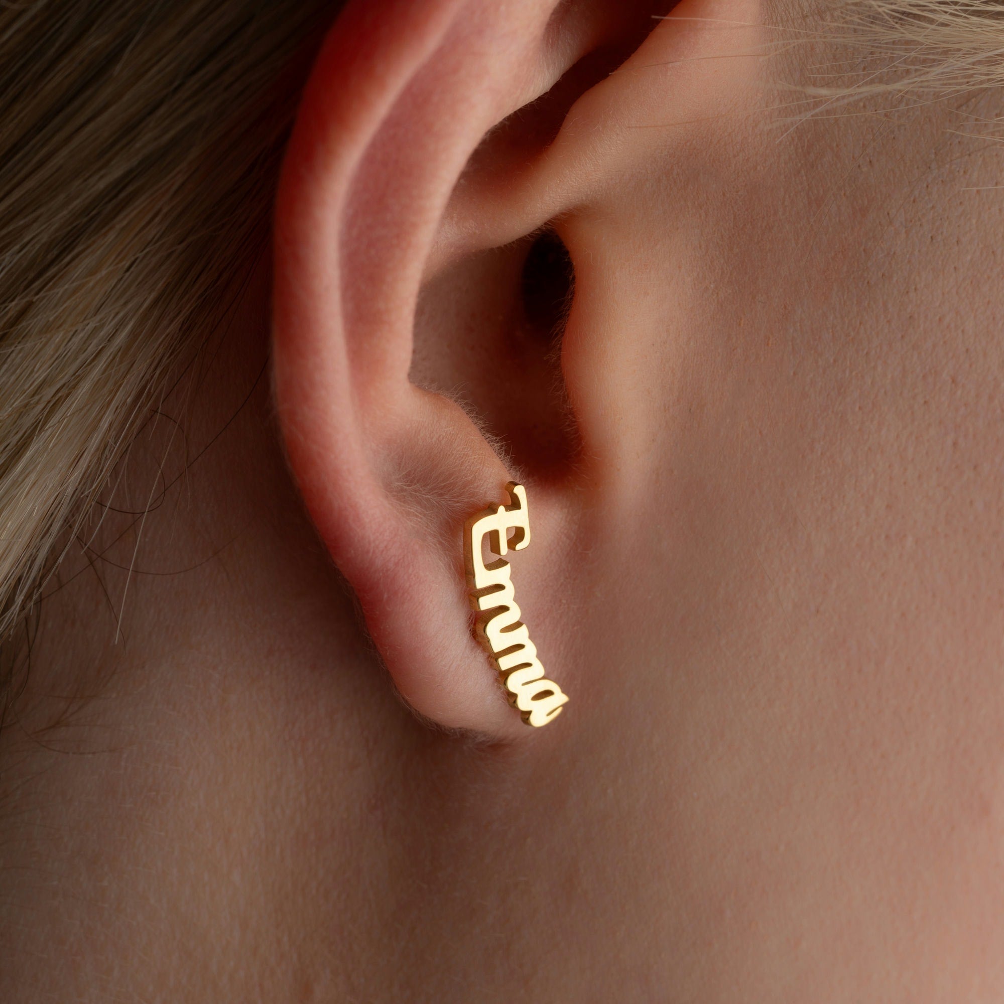 Curved Stud Name Earrings - Shop Jerusalem Curved Stud Name Earrings - Shop Jerusalem