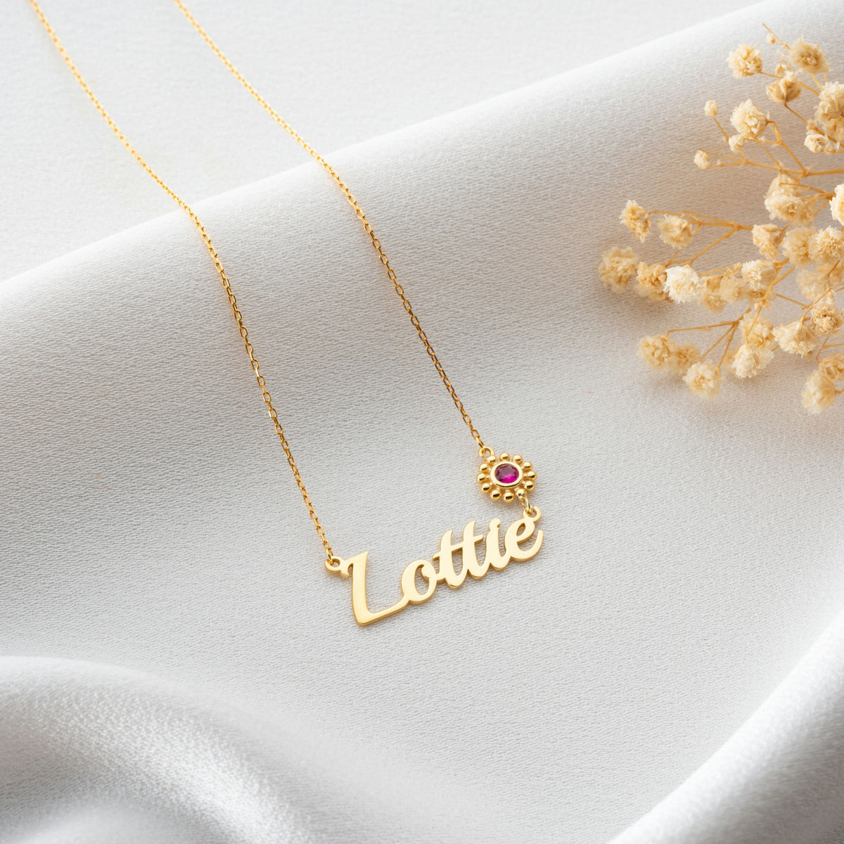 Name Necklace With Birthstone Flower