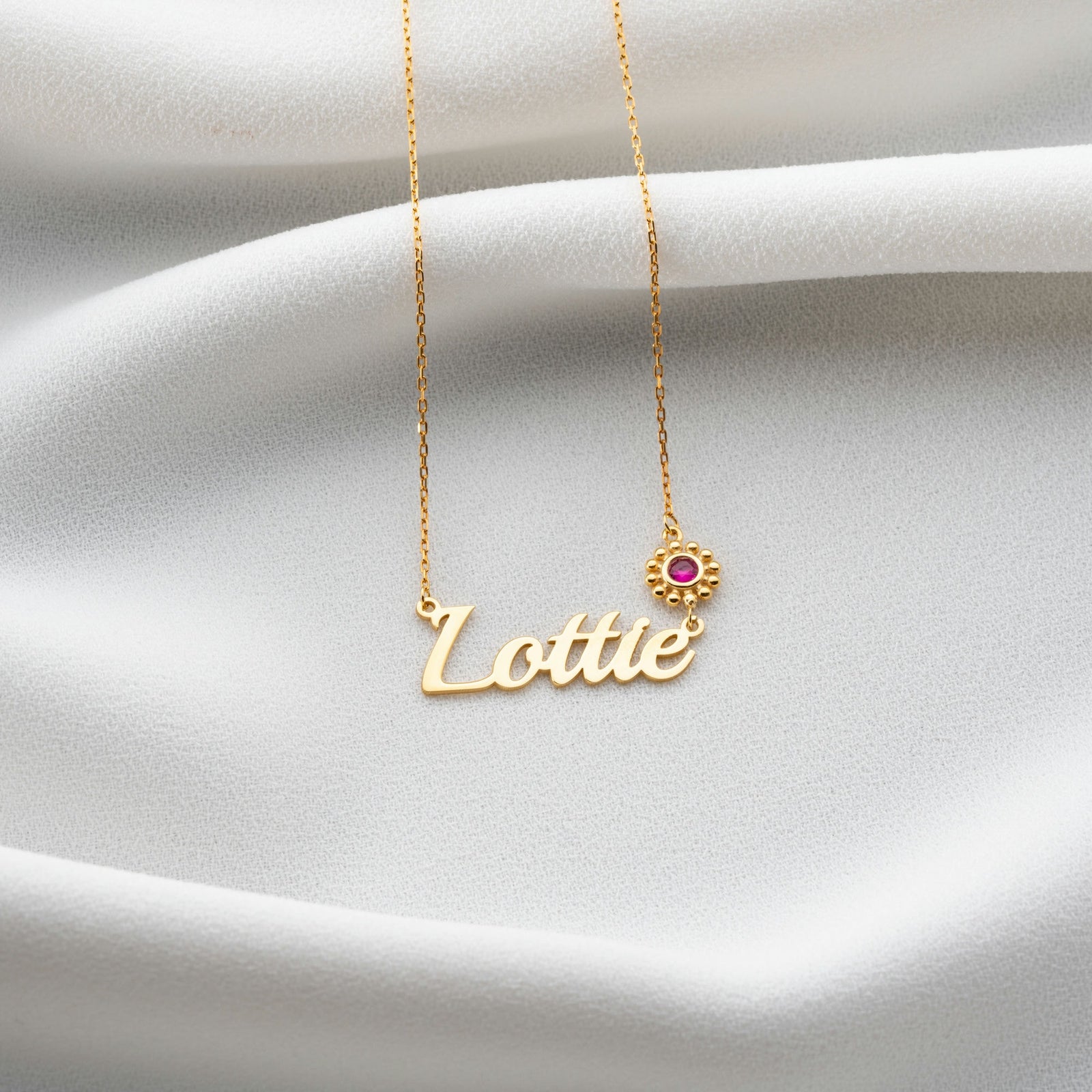 Name Necklace With Birthstone Flower