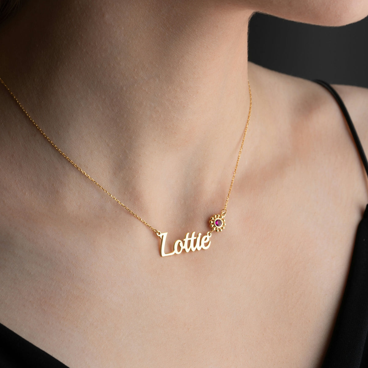 Name Necklace With Birthstone Flower