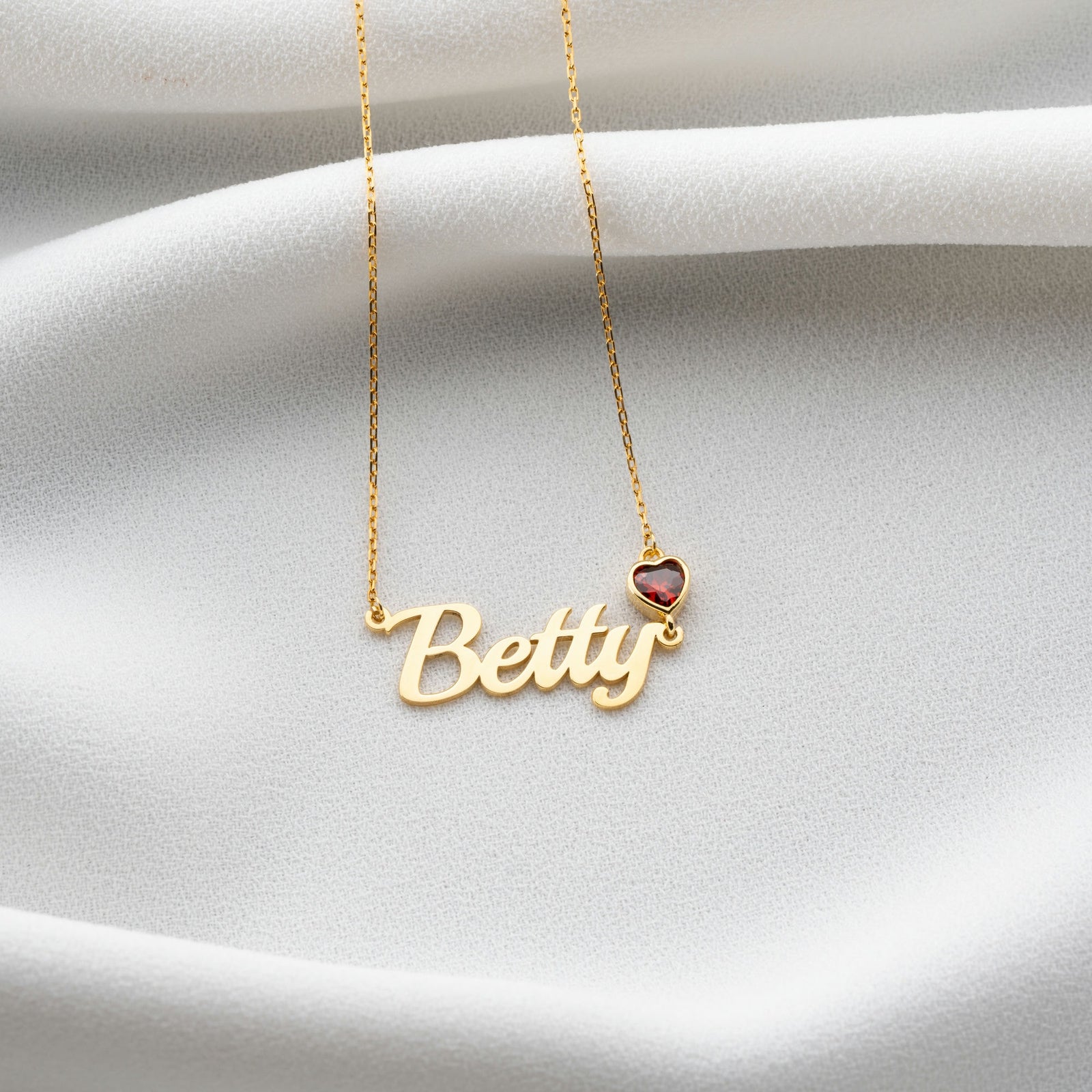 Name Necklace WIth Heart Birthstone