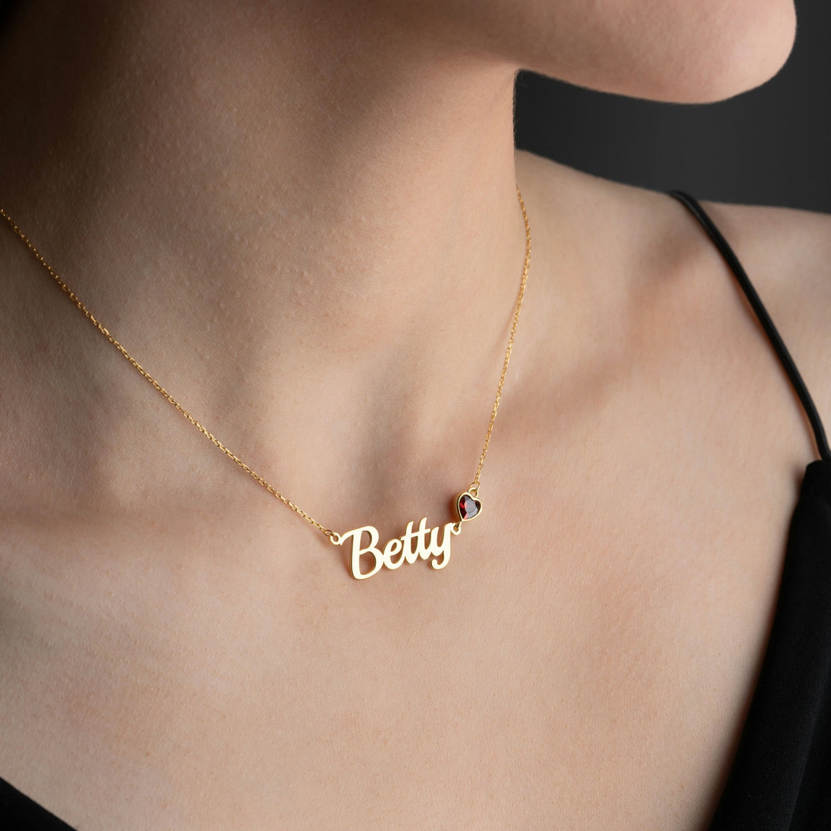 Name Necklace WIth Heart Birthstone