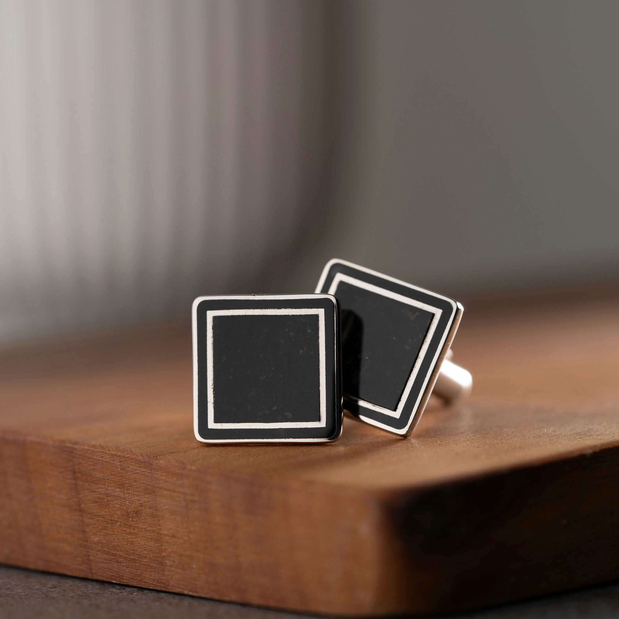 Silver Cufflinks With Individually Set Onyx Stones