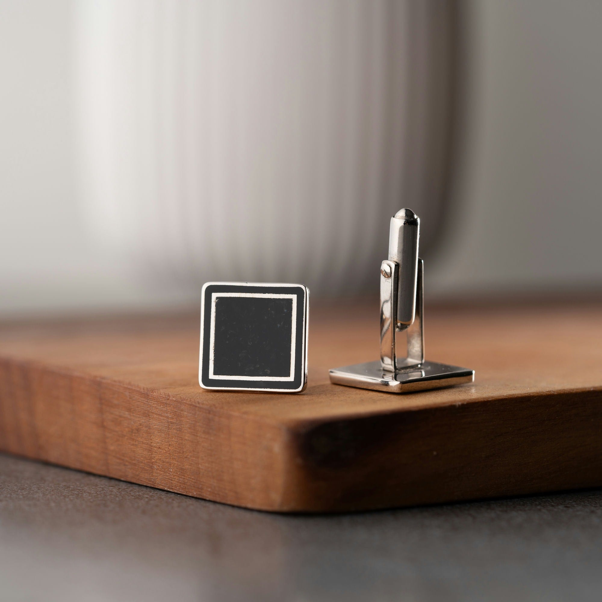 Silver Cufflinks With Individually Set Onyx Stones