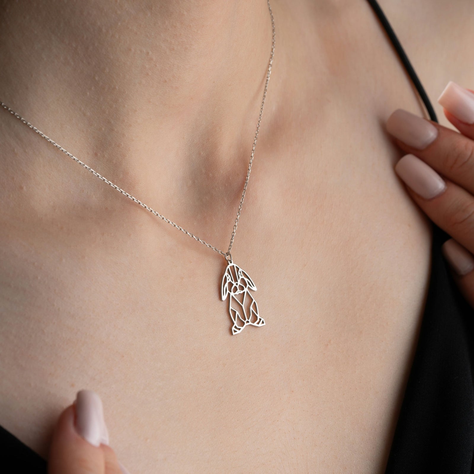 Origami Bunny Necklace In Sterling Silver