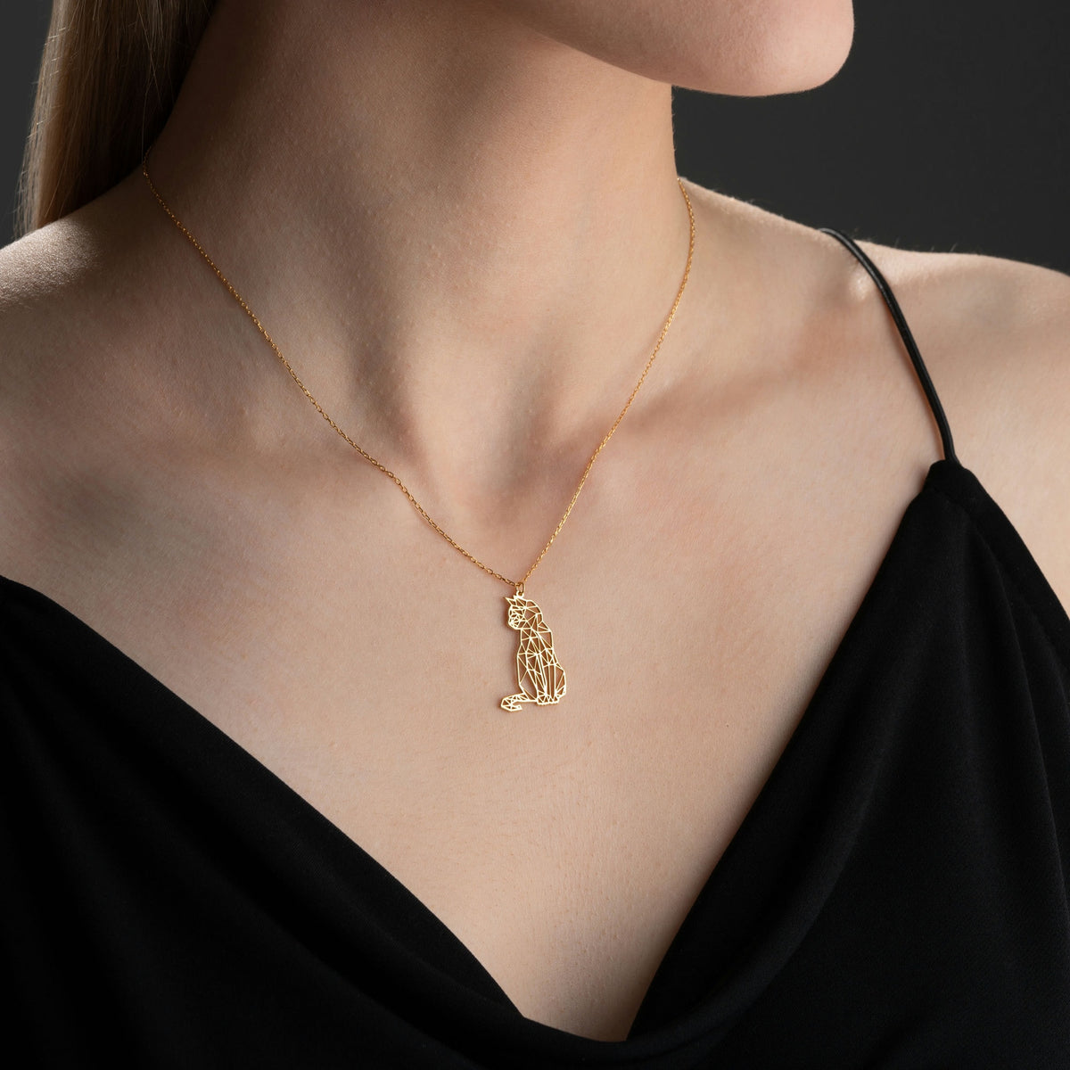 Origami Cat Necklace In Sterling Silver