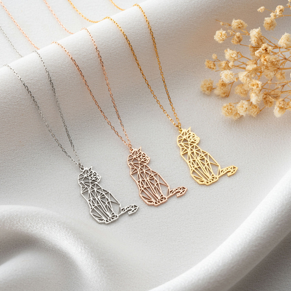 Origami Cat Necklace In Sterling Silver