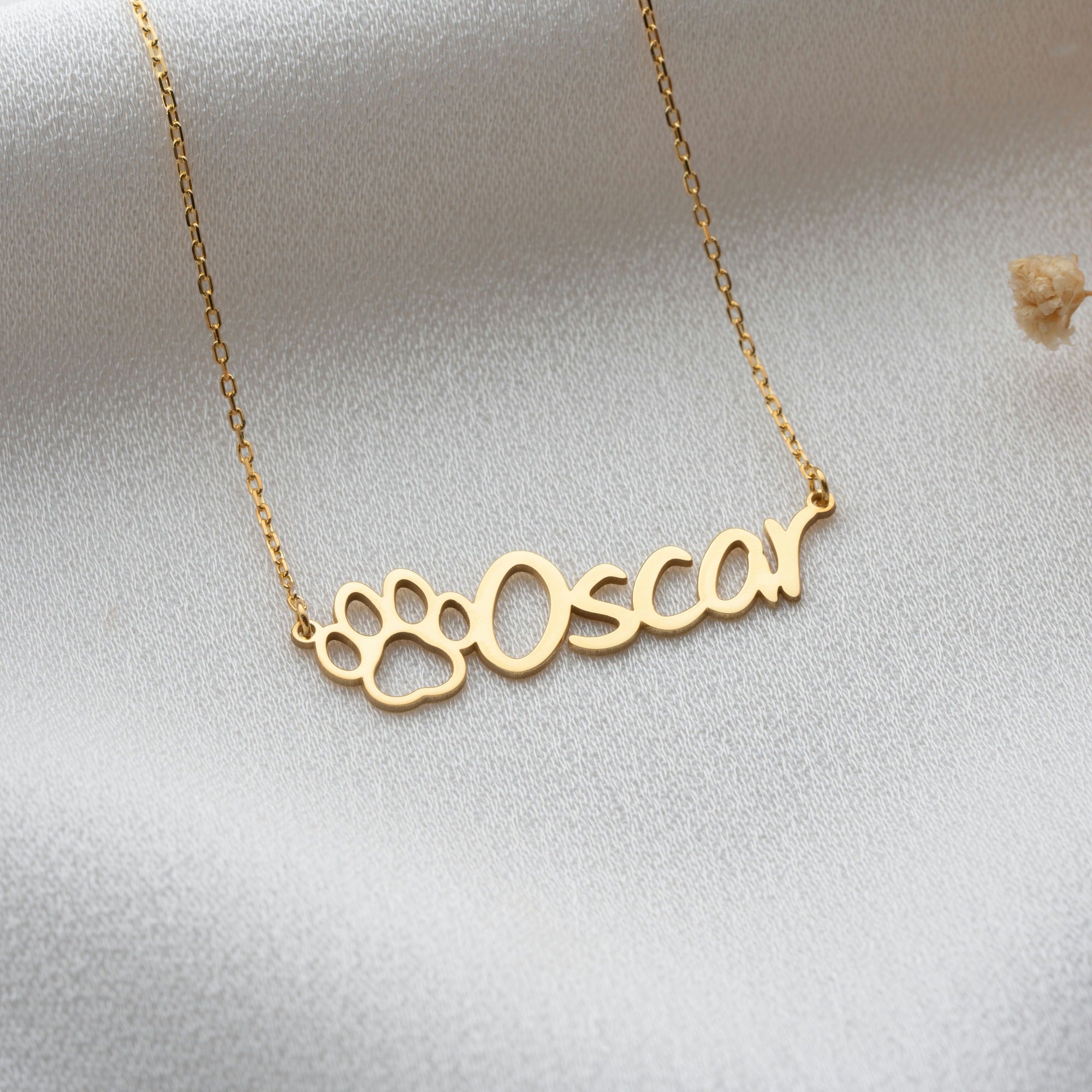 Dog paw clearance necklace with name