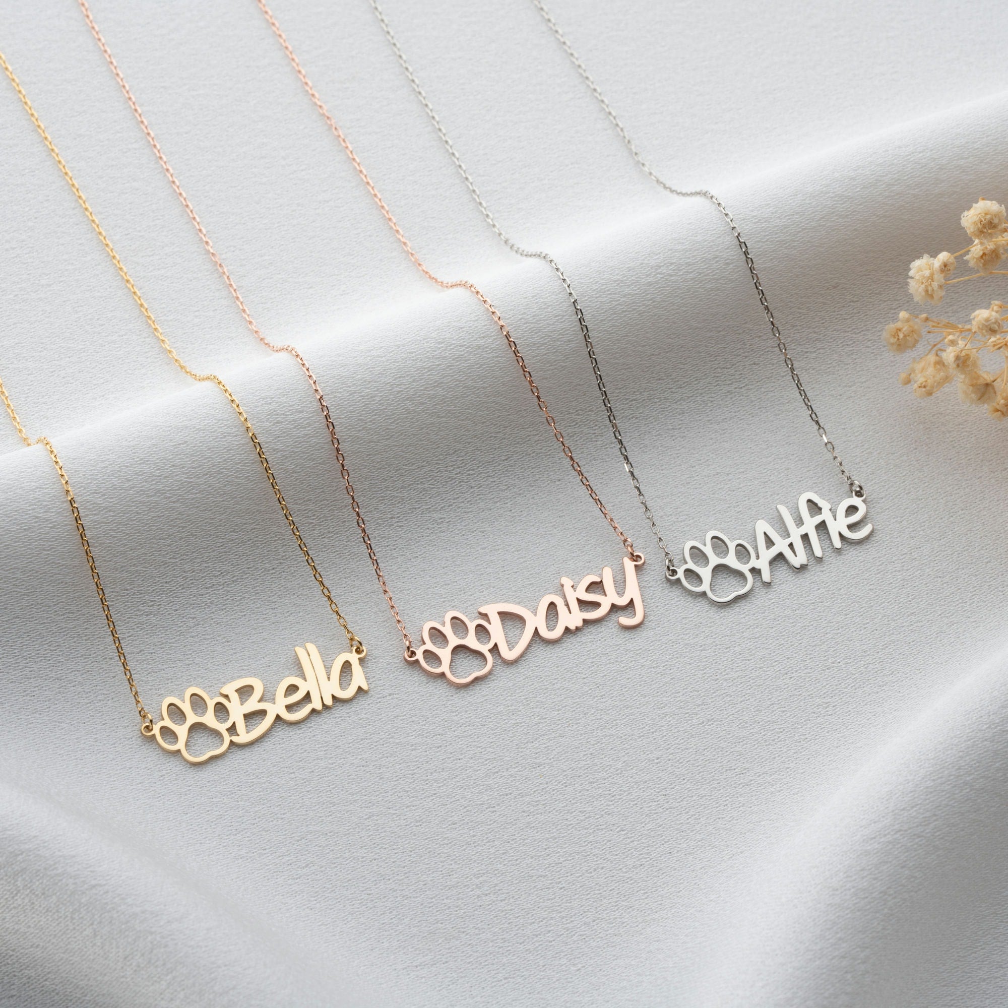 Paw Print Name Necklace