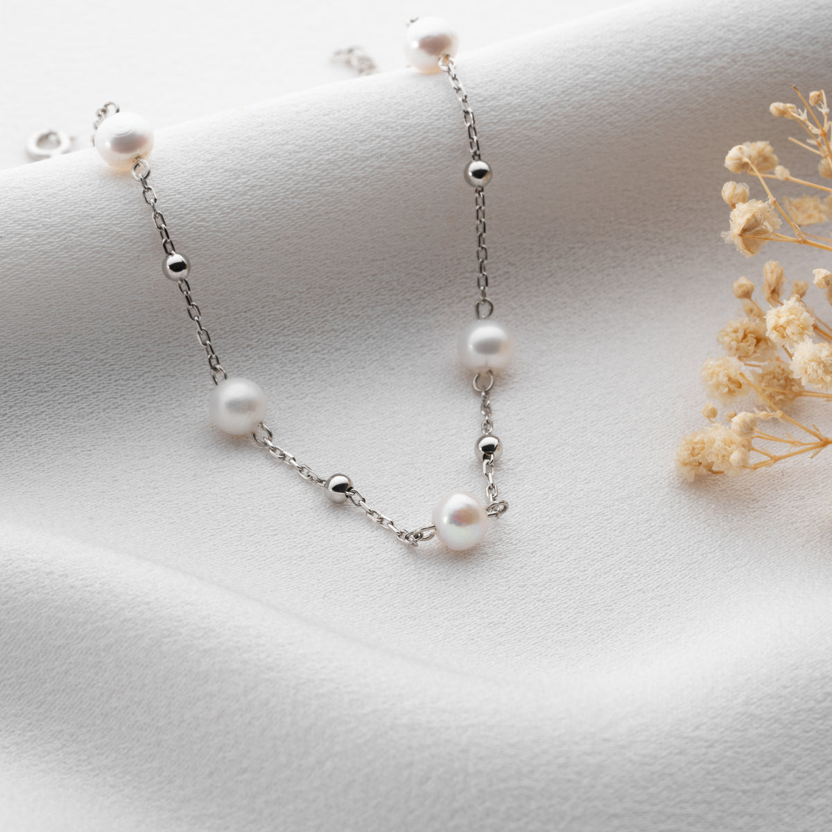 Freshwater Pearl Bracelet With Sterling Silver Ball Beads