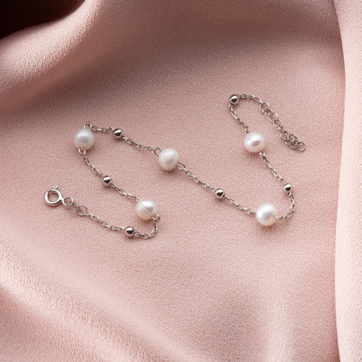 Freshwater Pearl Bracelet With Sterling Silver Ball Beads