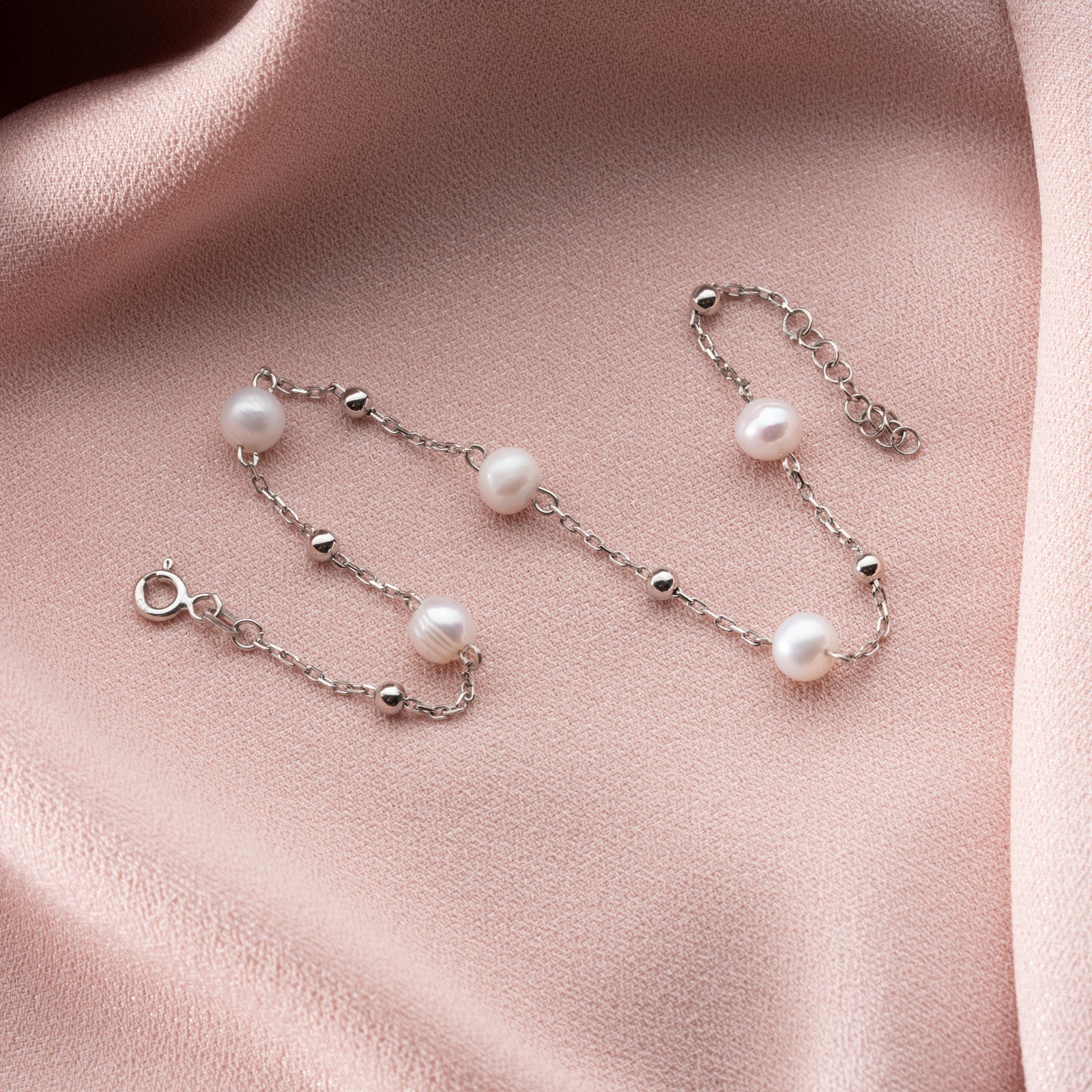 Freshwater Pearl Bracelet With Sterling Silver Ball Beads