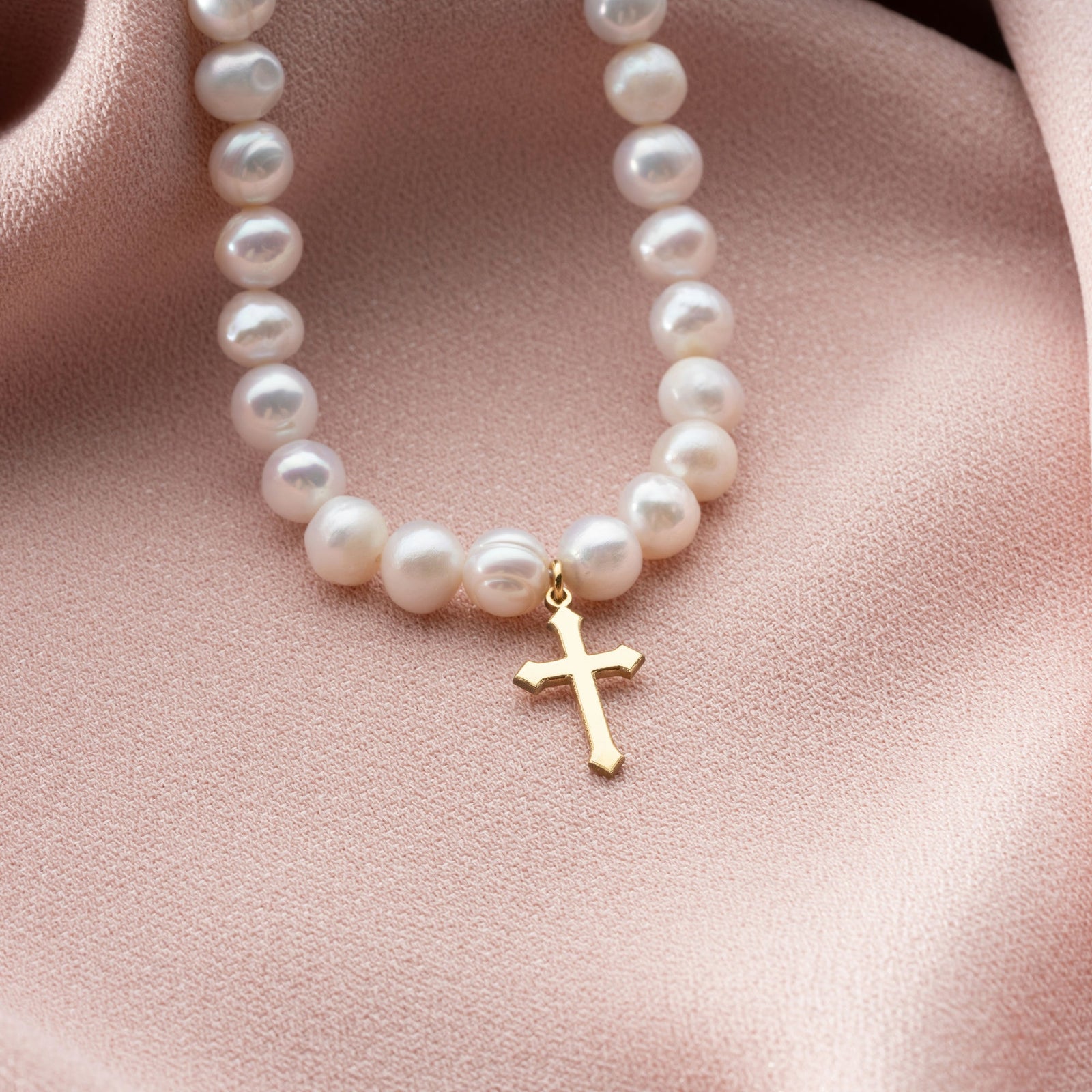 Pearl Necklace with Cross Charm