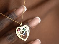 Personalised Heart Shaped Family Three Necklace With Birthstone