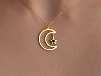 Moon And Star Necklace With Birthstone