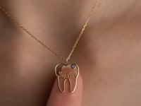 Tooth Necklace With Name And Birthstone