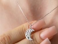 Hammered Moon Silver Necklace With Birthstone