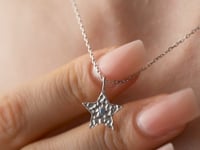 Hammered Star Silver Necklace With Birthstone