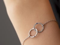 Hammered Silver Birthstone Couple Bracelet