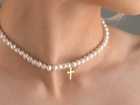 Pearl Necklace with Cross Charm