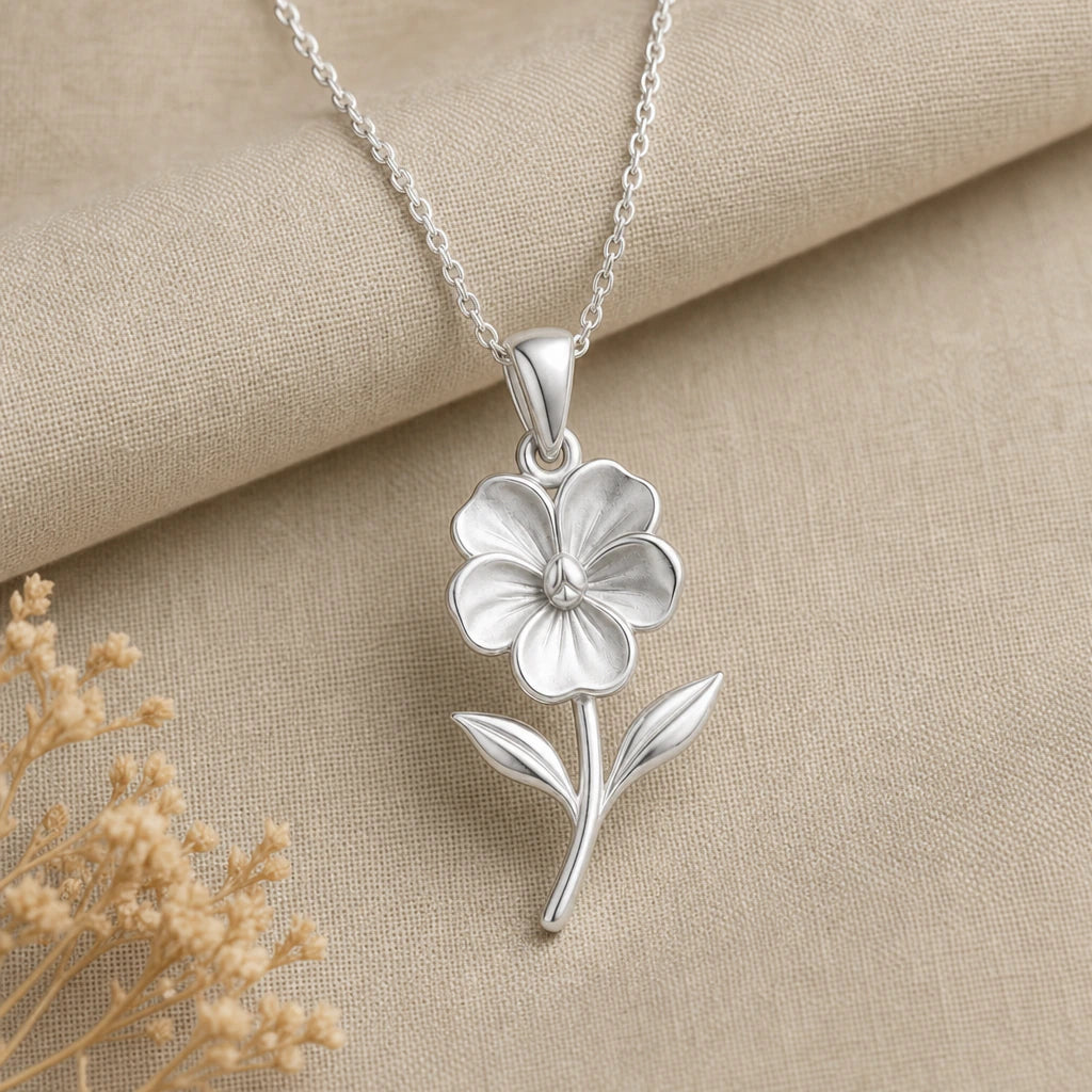 Violet flower pendant necklace in 925 sterling silver