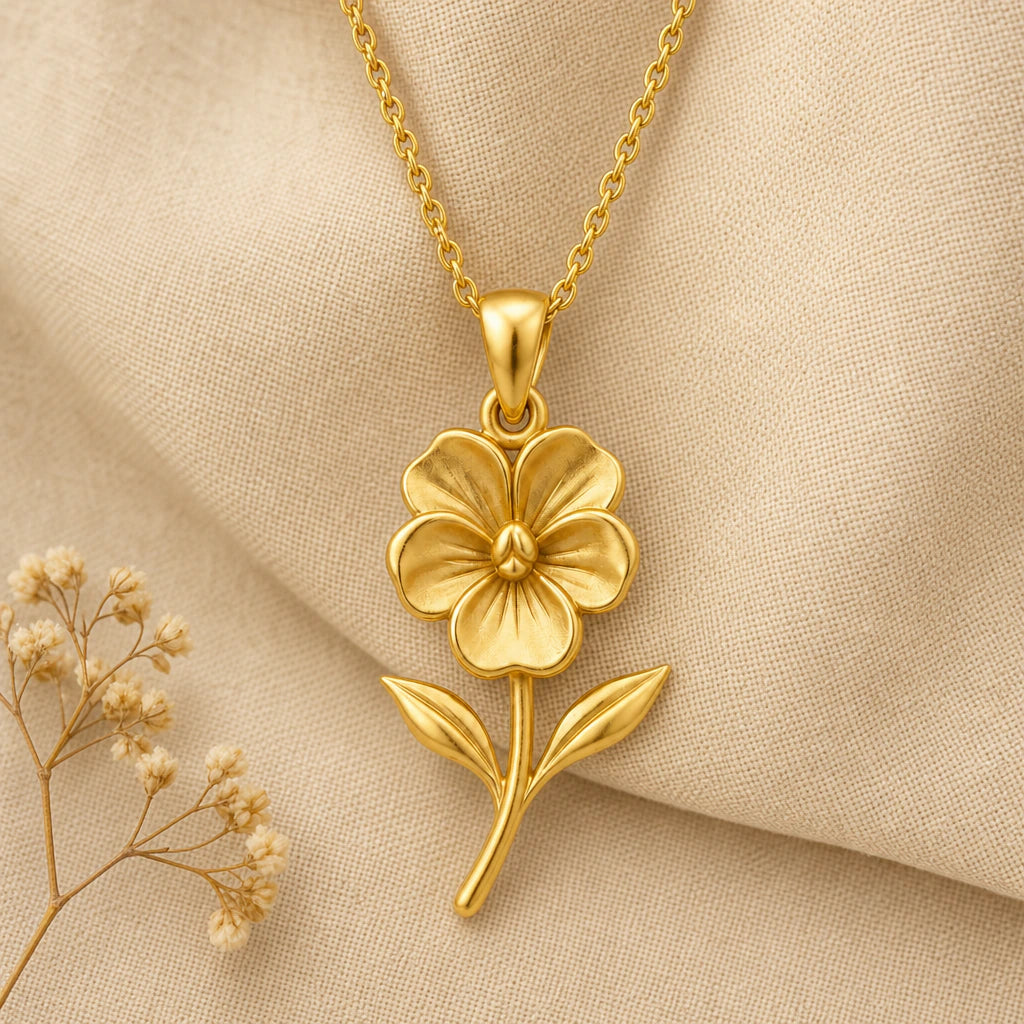 Violet flower pendant necklace in 18k gold plated sterling silver