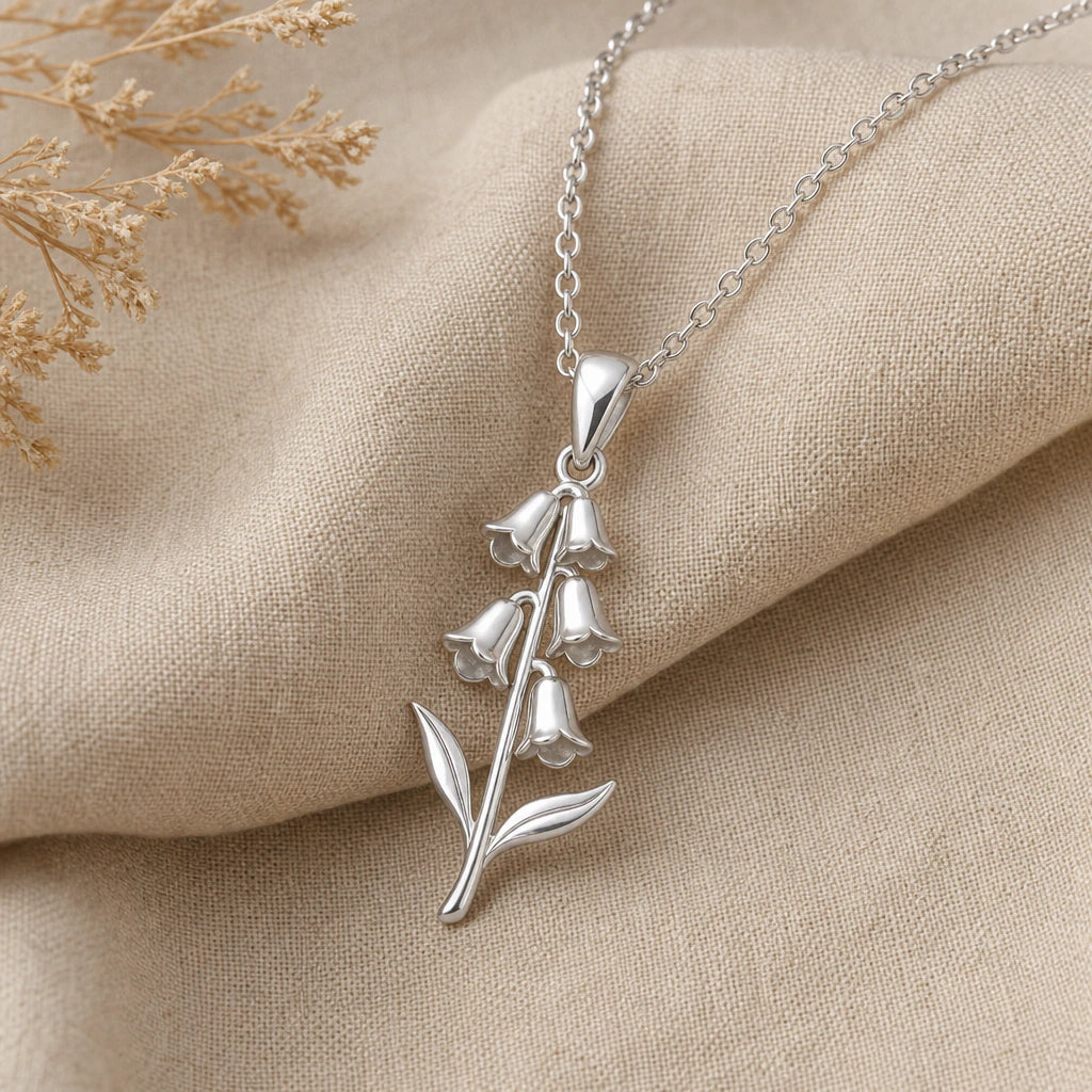 Foxglove flower pendant necklace in 925 sterling silver