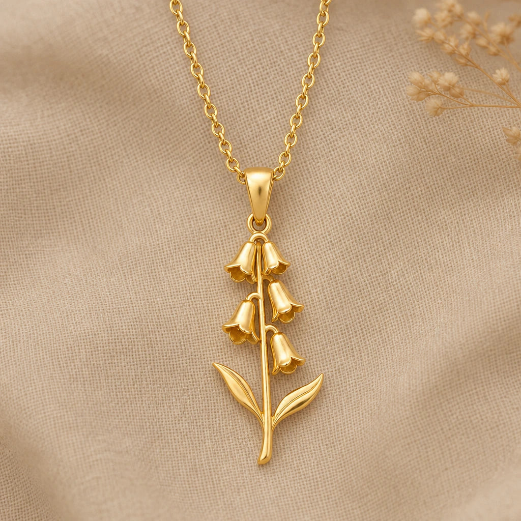 Foxglove flower pendant necklace in 18k gold plated sterling silver