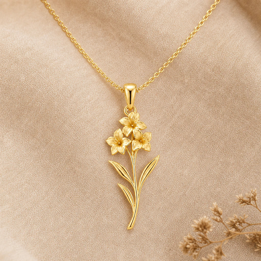 Gladiolus flower pendant necklace in 18k gold plated sterling silver