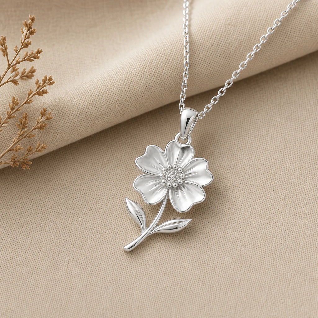 Anemone flower pendant necklace in 925 sterling silver