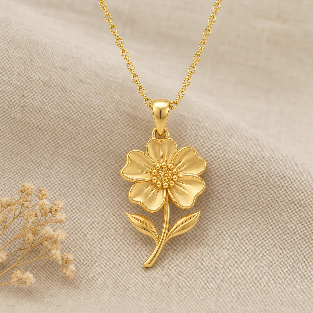 Anemone flower pendant necklace in 18k gold plated sterling silver
