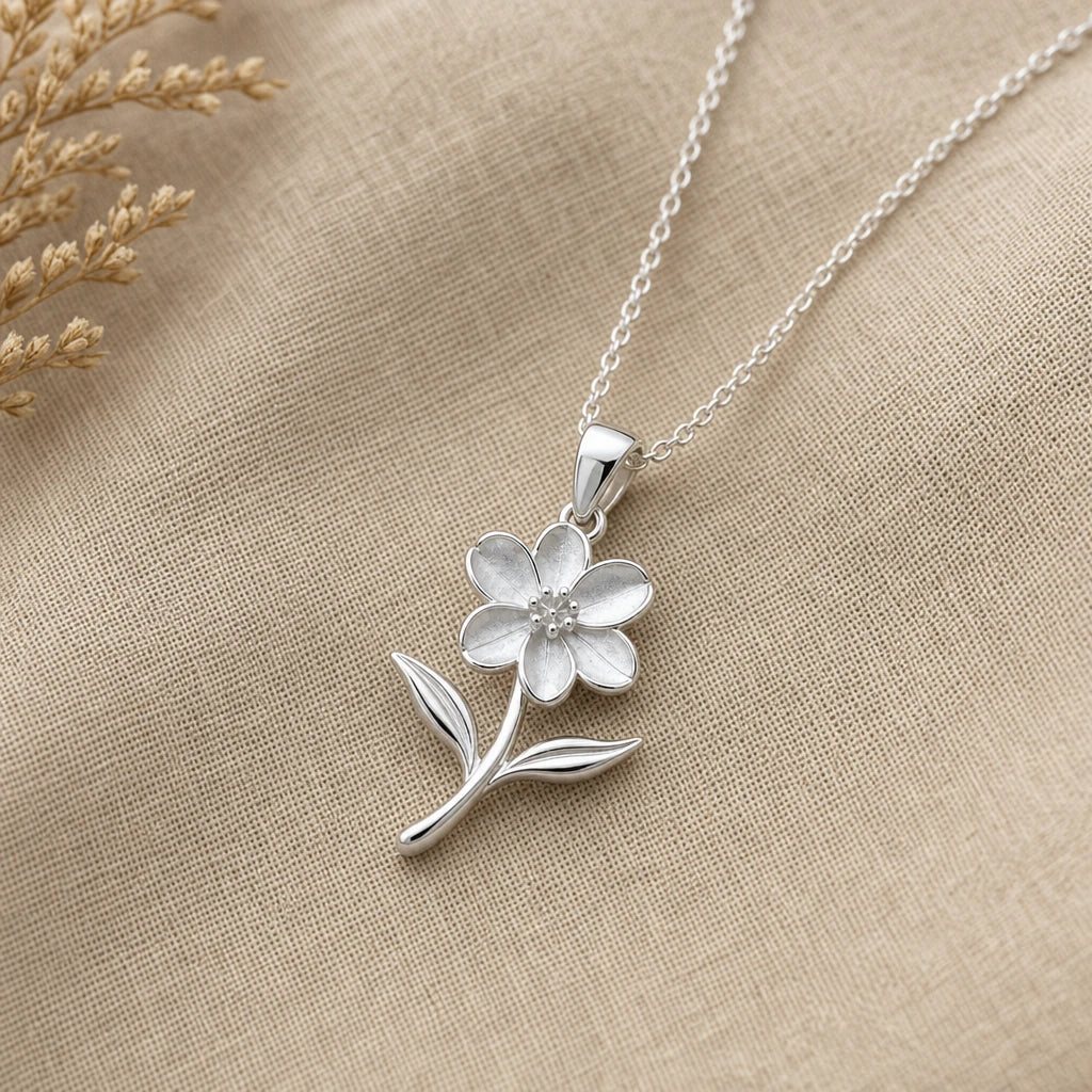 Jasmine flower pendant necklace in 925 sterling silver