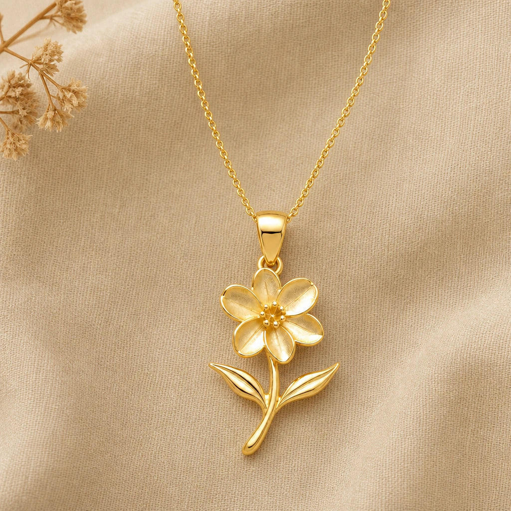 Jasmine flower pendant necklace in 18k gold plated sterling silver