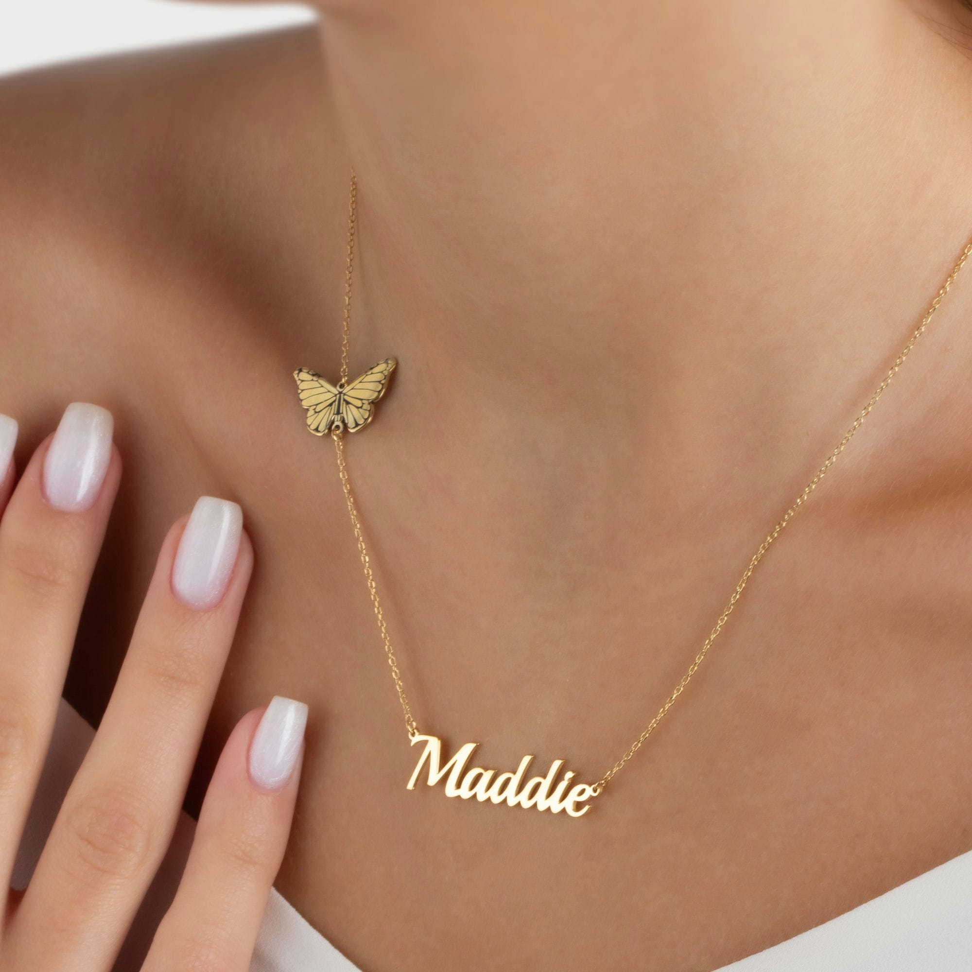 Name Necklace With Birth Butterfly