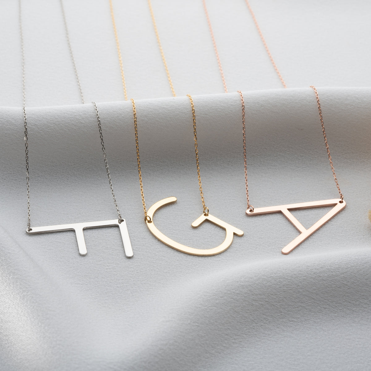 Large Sideway Initial Necklace in Sterling Silver