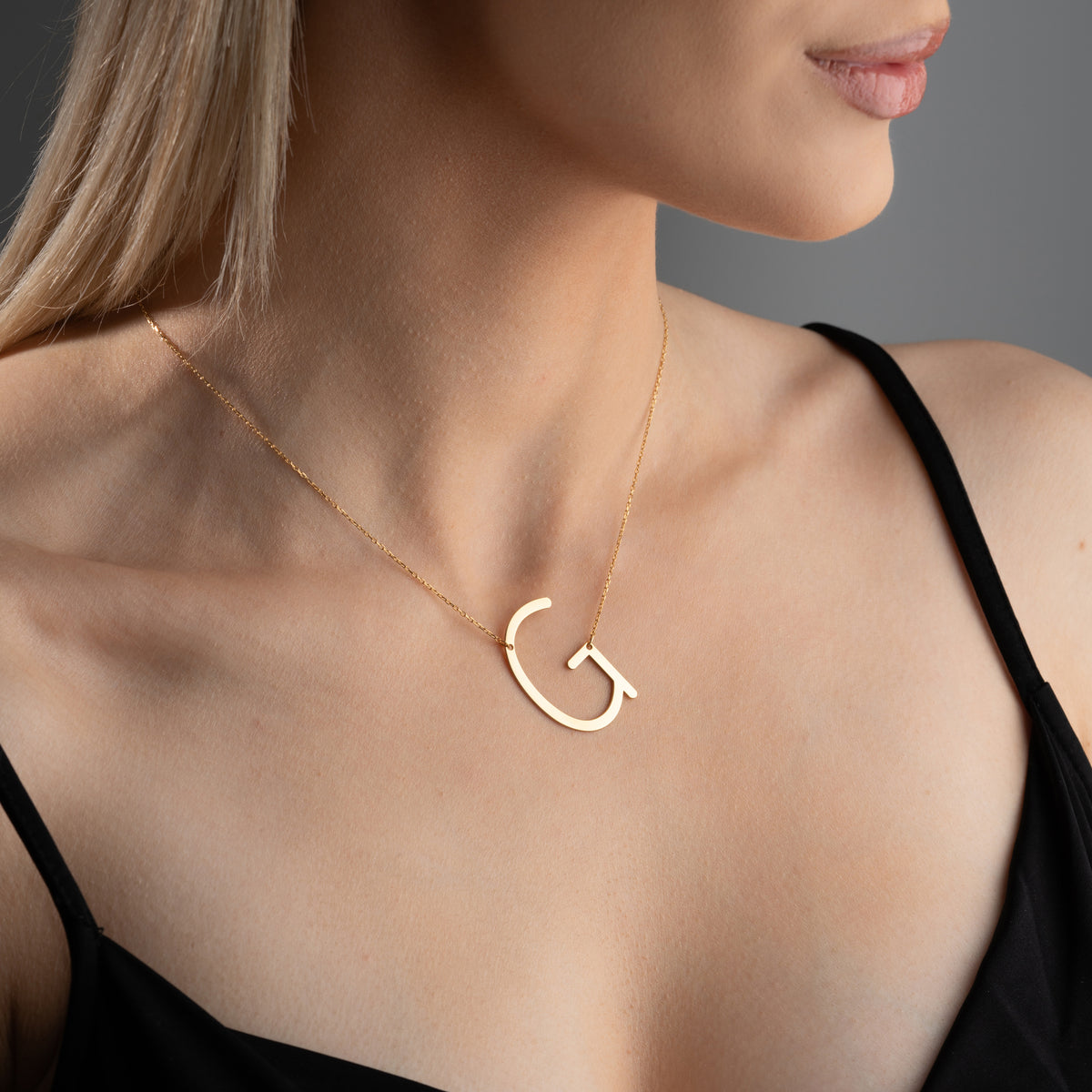 Large Sideway Initial Necklace in Sterling Silver