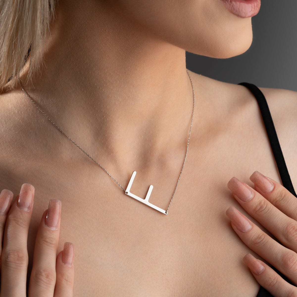 Large Sideway Initial Necklace in Sterling Silver