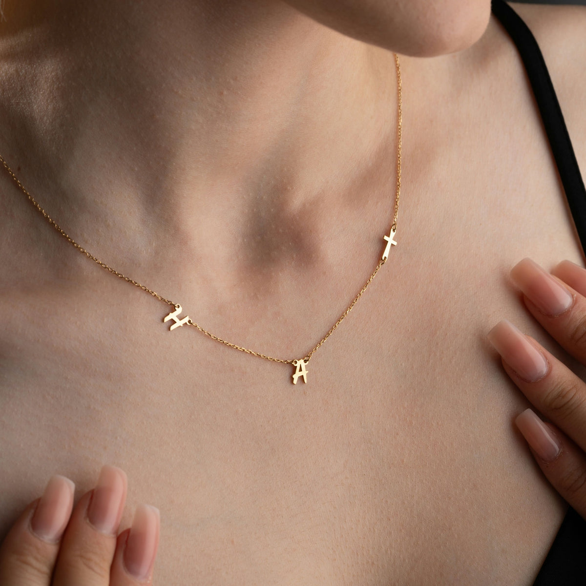 Sideways Cross Necklace with Initials