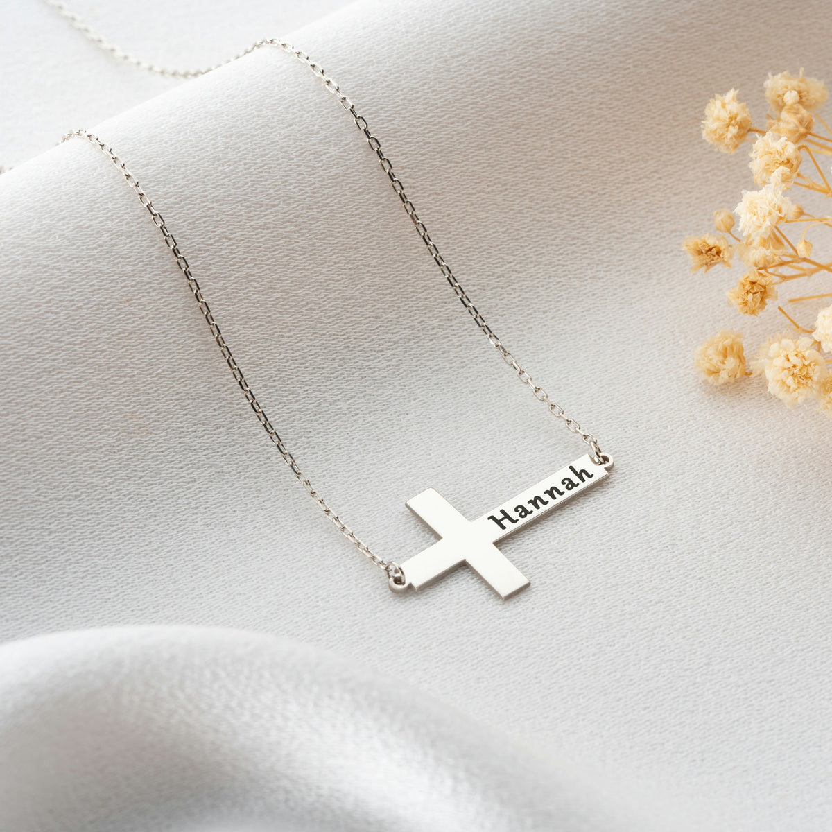 Personalised Sideways Cross Necklace