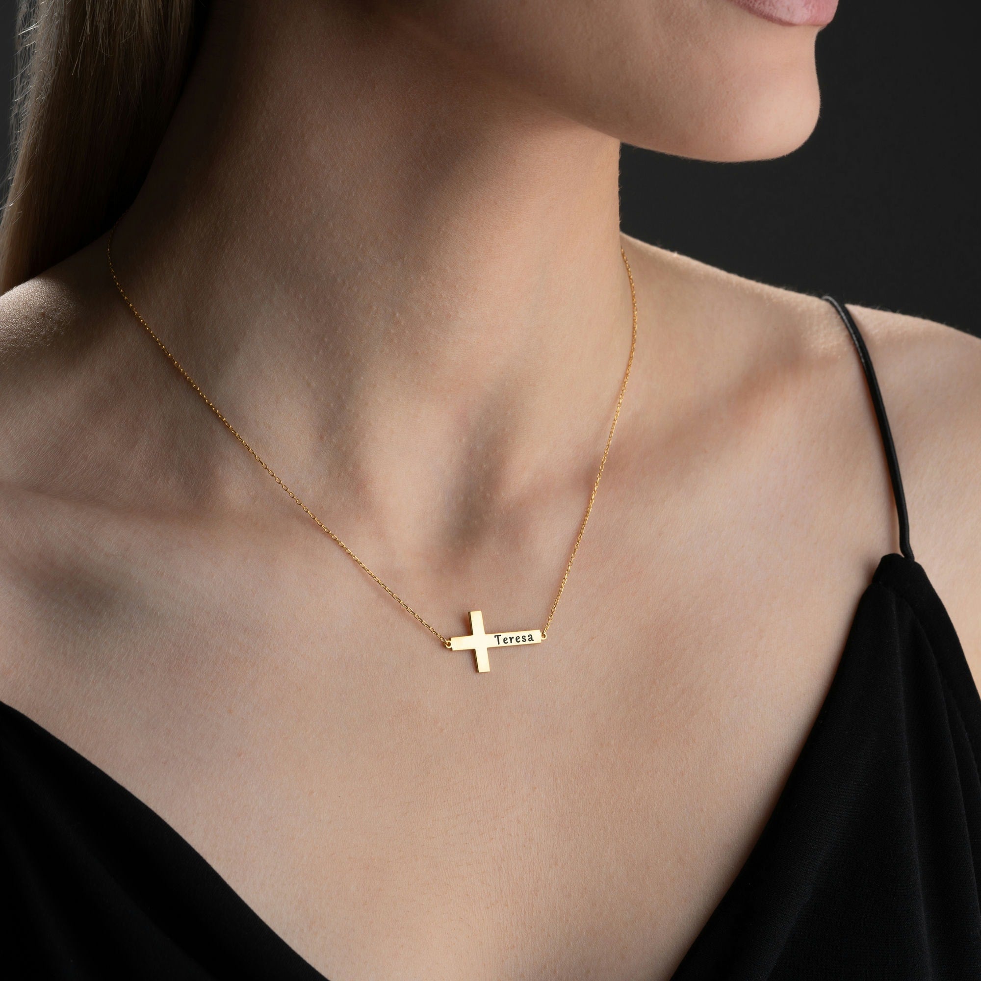 Personalised Sideways Cross Necklace